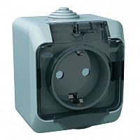 Розетка 1-м О/У ЭТЮД 16А IP44 250В с заземл. защ. шторки с крышкой сер. Systeme Electric PA16-044C (1/12/96)