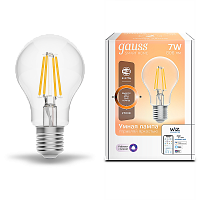 Лампа светодиодная GAUSS Smart Home, филамент, Wi-Fi и голосовое управление, програм-ние режимов, диммер, DIM E27 A60 7 Вт 1/10/40 (1200112)