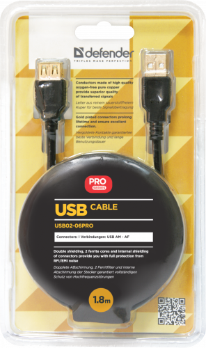 Кабель-удлинитель DEFENDER USB02-06PRO USB2.0, AM-AF, черный, 1.8м.(1/51) (1/50/200) (87429) фото 6