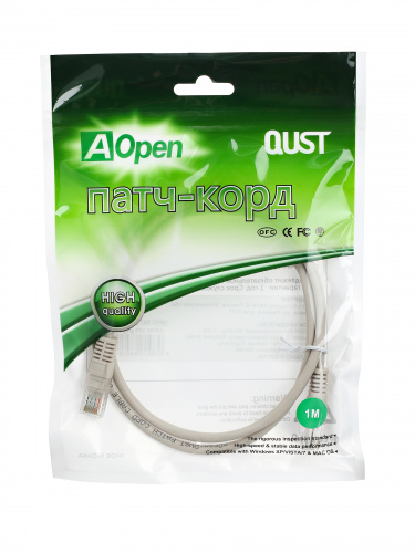 Патч-корд литой AOPEN UTP кат. 5е, серый, 1 м. (1/150) (ANP511_1M) фото 3