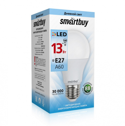 Лампа светодиодная SMARTBUY A60 13Вт 220V 4000K E27 (нейтральный свет) (1/10/100) (SBL-A60-13-40K-E27-A)