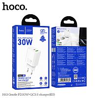 Блок питания сетевой 1 USB, 1 Type-C HOCO N63 Gentle, 3.0A, PD30Вт, цвет: белый (1/12/120) (6942007644365)