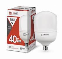 Лампа светодиодная IN HOME HP-PRO 40Вт 230В Е27 с адаптером E40 4000К 3800Лм (1/50) (4690612031095)