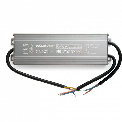 Блок питания WOLTA Decor WLD-200W/02-24V 200Вт 24В IP67 220х65х28мм 1/22 фото 2