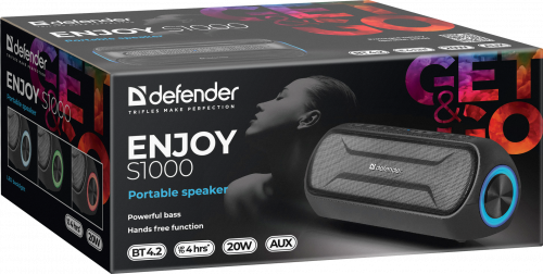 Колонка портативная DEFENDER Enjoy S1000 20Вт, bluetooth 4.2.,cветодиодная подсветка,черный (1/20) (65688) фото 4