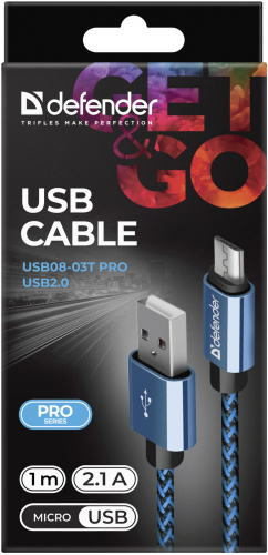Кабель DEFENDER USB08-03T PRO USB2.0, синий, AM-MicroBM, 1m, 2.1A (1/100) (87805) фото 9
