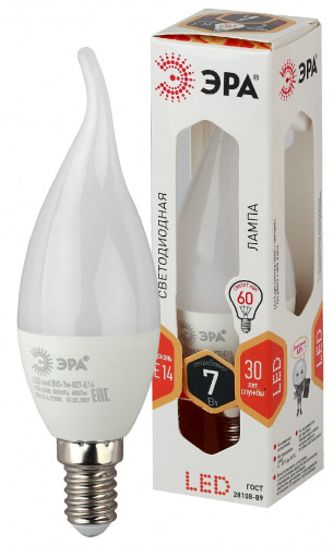 Лампа светодиодная ЭРА STD LED BXS-7W-827-E14 E14 / Е14 7Вт свеча на ветру теплый белый свет (1/100) (Б0028482) фото 5