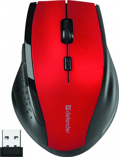 Беспроводная мышь DEFENDER Accura MM-365, 6 кнопок, 800-1600 dpi, USB, красный (1/40) (52367) фото 3