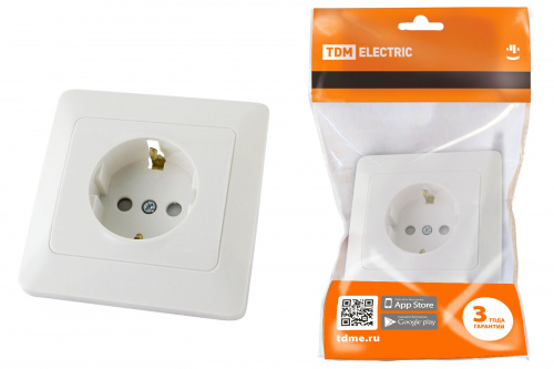 Розетка 2П+З с защ. шт. 16А 250В белая "Ильмень" TDM (1/10/100) (SQ1823-0014) Розетка 2П+З с защ. шт. 16А 250В белая "Ильмень" TDM (1/10/100) (SQ1823-0014)