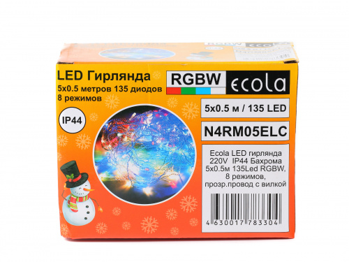 Гирлянда светодиодная ECOLA 220V IP44 Бахрома 5x0.5м 135Led RGBW, 8 режимов, прозр.провод с вилкой (1/30) (N4RM05ELC) фото 5