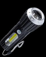 Фонарь КОСМОС ручной KOS114Lit аккум-ный 1Вт LED +2Вт COB сбоку, коллим-ная линза Li-ion18650 1000mAh ABS-пластик USB шнур, коробка (1/60/120)
