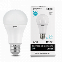 Лампа светодиодная GAUSS Elementary A60 12W 1150lm 4100K E27 1/10/40 (23222)