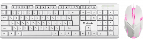 Комплект проводной Клавиатура+Мышь DEFENDER Motion C-977 RU, полноразмерный, 1.8м, белый (1/20) (45977)