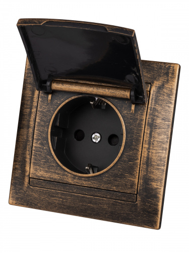 Розетка 2П+З 16А 250В IP44 с защ. шт. с крышкой старинная бронза с/у, "Лама" (1/10) TDM (SQ1815-0755) Розетка 2П+З 16А 250В IP44 с защ. шт. с крышкой старинная бронза с/у, "Лама" (1/10) TDM (SQ1815-0755)