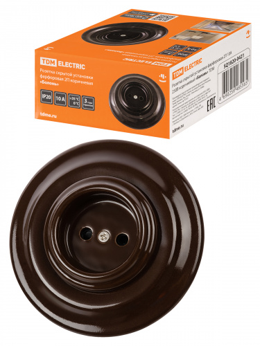 Розетка TDM скрытой установки фарфоровая 2П 10А 250В коричневая «Болонь» (1/36) (SQ1820-0421) Розетка TDM скрытой установки фарфоровая 2П 10А 250В коричневая «Болонь» (1/36) (SQ1820-0421)