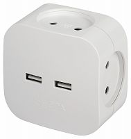 Разветвитель ЭРА SP-4-USB-W на 4 розетки 220V + 2xUSB 2400mA, без заземл 10А (белый) (1/60) (Б0049532)