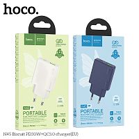 Блок питания сетевой 1 USB, 1 Type-C HOCO N45 Biscuit, 3000mA, пластик, QC3.0, PD30Вт, цвет: белый (1/23/230) (6942007620345)