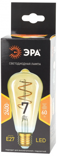 Лампа светодиодная ЭРА F-LED ST64-7W-824-E27 spiral gold E27 / Е27 7Вт филамент золотистый теплый белый свет (1/20) (Б0047665) фото 4