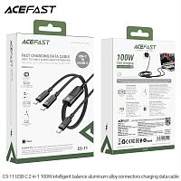 Кабель Type-C - 2xType-C ACEFAST C5-11, 1.2м, ткань, 3.0А, ткань, 2 в 1 , 100W, цвет: чёрный (1/24/192) (6974316280149)