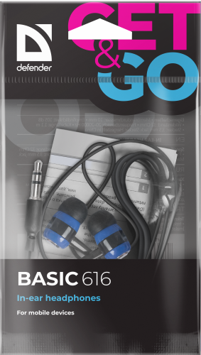 Наушники внутриканальные DEFENDER Basic 616 вакуумные, шнур 1.1 м, черные/синие (1/100) (63616) фото 4