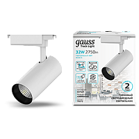 Светильник GAUSS трековый светодиодный цилиндр 32W 2750lm 4000K 180-240V IP20 75*220мм белый угол 24º 1/40 (TR072)
