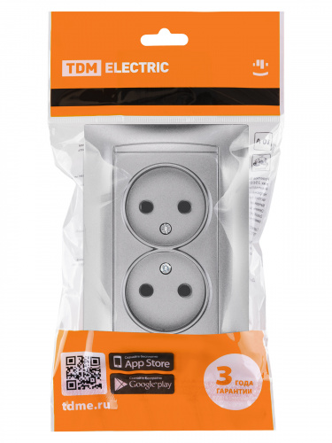 Розетка двойная 2П 10А 250В серебр. металлик "Лама" (1/7/84) TDM (SQ1815-0224) фото 2 Розетка двойная 2П 10А 250В серебр. металлик "Лама" (1/7/84) TDM (SQ1815-0224) фото 2