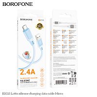 Кабель USB - микро USB Borofone BX115 Lotto 1.0м, 2.4A, силикон, цвет: голубой (1/360) (6941991119668)