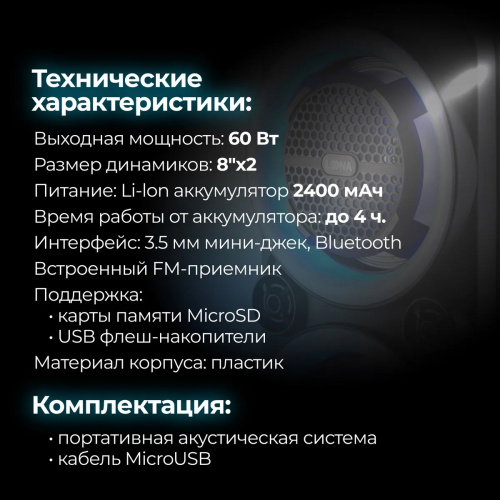 Портативная акустическая система LOONA PartySOUNDL33 60 Вт Bluetooth 5.0 (PARTYSOUNDL33) фото 3