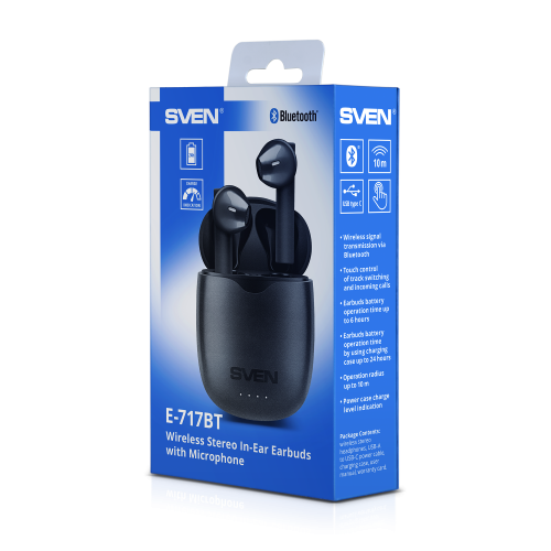 Беспроводные TWS-наушники SVEN E-717BT, (Bluetooth, TWS), черные (1/80) (SV-019266) фото 2