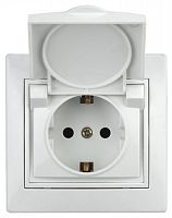 Розетка INTRO 2P+E Schuko с крышкой, 16АХ-250В, скрытой установки, Plano, белый (1/10/100/1000) (Б0027611)