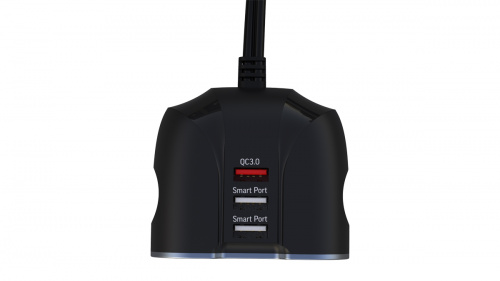 Автомобильное ЗУ RITMIX RM-23XQC c USB QC 3.0 с кабел.-удлинн. 1м.  2 гнезда автоприк. 12В, 3 порта USB (QC 3.0 (5-20В, до 3А), 5В/1А,  5В/1А) (1/40) (80000162) фото 2