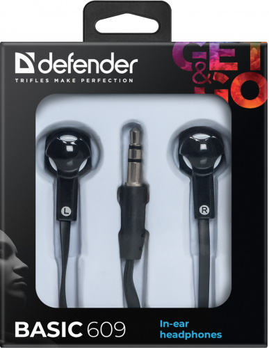 Наушники внутриканальные DEFENDER Basic 609 вакуумные, шнур 1.1 м, черные/белые (1/50) (63609) фото 7