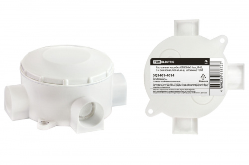 Распаячная коробка TDM ОП D80х35мм, IP42, 3-х рожковая, белая, инд. штрихкод (1/150/150) (SQ1401-4014)