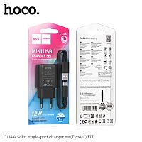 Блок питания сетевой 1 USB HOCO C134A Solid, 3000mA, пластик, 2.4A, кабель USB - Type-C, цвет: чёрный (1/28/168) (6942007621359)