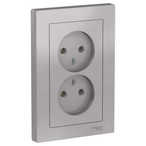 Розетка 2-м С/У ATLASDESIGN 16А IP20 без заземл. в сборе алюм. Systeme Electric ATN000320 (1/6/36)