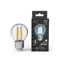 Лампа светодиодная GAUSS Filament Шар 13W 1150lm 4100К Е27 1/10/50 (105802213)