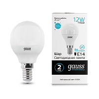 Лампа светодиодная GAUSS Elementary Шар 12W 920lm 4100K Е14 1/10/100 (53122)