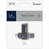 Флеш-накопитель USB 3.0  16GB  Smart Buy  MC45  Phantom  (Type-C / Type-A)  чёрный  металл (SB16GBMC45)
