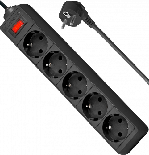 Сетевой фильтр DEFENDER ES, 5 розеток, ПВС 3*1,0 мм2, мощность 2200 Вт, ток 10А, чёрный, 1.8 м (1/45) (99484) фото 5