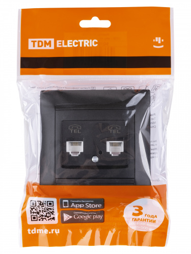 Розетка двойная телефонная RJ11 графит , с/у, "Лама" (10/120) TDM (SQ1815-0618) фото 2 Розетка двойная телефонная RJ11 графит , с/у, "Лама" (10/120) TDM (SQ1815-0618) фото 2