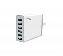 СЗУ CBR Box White 6*USB: 5V,2.4A (10A max.), 50W max., Input: 100–240V, защита от короткого замыкания и перенапряжения, сетевой кабель 1,6м (1/50)