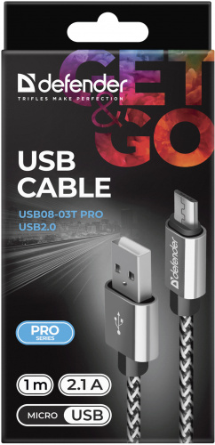 Кабель DEFENDER USB08-03T PRO USB2.0, белый, AM-MicroBM, 1m, 2.1A (1/100) (87803) фото 9