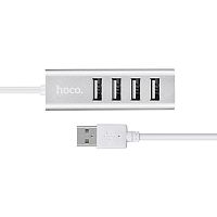 USB-концентратор HOCO HB1, 4 гнезда, 1 USB выход, цвет: серебряный (1/12/120) (6957531038146)