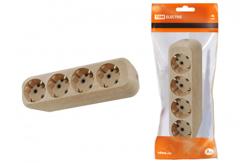 Колодка розеточная 4 гнезда 2П+3 16А 250В "Эко" (сосна) TDM (1/120) (SQ1806-0051)