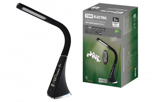 Светильник светодиодный TDM-часы СНЧ-2, 5 Вт, календ., терм-р, 5000 К, сенсор-диммер, USB, черный, (1/12) (SQ0337-0099) Светильник светодиодный TDM-часы СНЧ-2, 5 Вт, календ., терм-р, 5000 К, сенсор-диммер, USB, черный, (1/12) (SQ0337-0099)