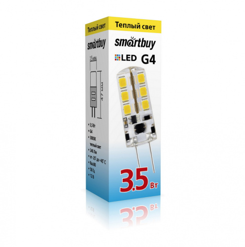 Лампа светодиодная SMARTBUY G4 3,5Вт 12V 3000K (капсульная, теплый свет) (10/500) (SBL-G4 3_5-30K)
