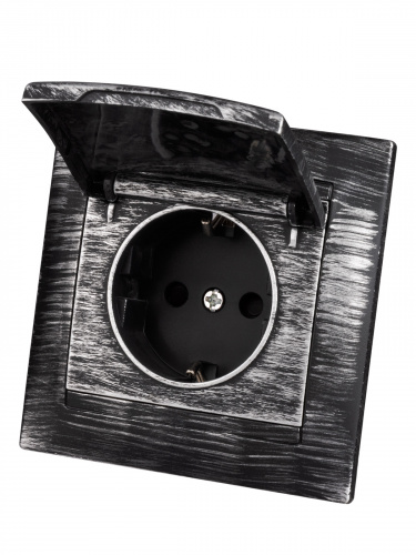 Розетка 2П+З 16А 250В IP44 с защ. шт. с крышкой старинное серебро с/у, "Лама" (1/10) TDM (SQ1815-0655) фото 4