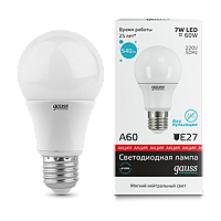 Лампа светодиодная GAUSS Elementary A60 7W 540lm 4100K E27 1/10/50 (23227A)