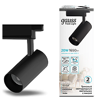 Светильник GAUSS трековый светодиодный цилиндр 20W 1760lm 4000K 180-220V IP20 65*206мм черный линза 36º 1/40 (TR084)