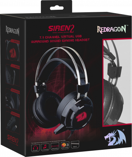 Гарнитура REDRAGON Siren 2, черный/красный, игровая, объемный звук 7.1,  кабель 2 м  (1/10) (74830) фото 11